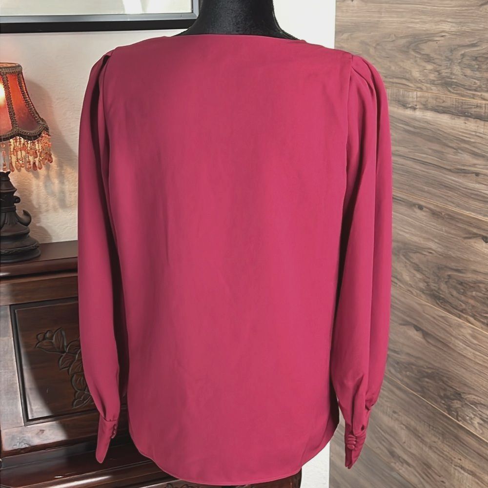Lafayette 148 Lenore Hibiscus V-Neck Crepe Blouse Puff Sleeve Button Cuff Small - Picture 3 of 12